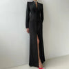 Sexy Slim Women's Dress V-Neck Long Sleeve Ankle Length Dresses Elegant Classic Slit Female Dress Robe De Soiree