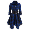Women's Autumn Winter Irregular Red Lapel Button Up Long Sleeves Shirt Dress Belt Decoration Casual Birthday Party Costume Dress