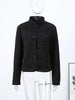 Retro Horn Button Black Jacket For Women Elegant Long Sleeve Stand Collar Coat Spring Chic Lady Street Casual Outerwear