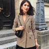 Elegant Plaid Long Sleeve Blazers Women Double Breasted Office Suit Jacket Woman Casual Turn Down Collar Outwear Lady
