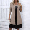 Spring Autumn Women's Solid Long Sleeved Round Neck Dress Elegant Splicing Knitted Long Casual Comfortable Dress For Women