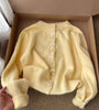 Women's Sweater Gentle Style Long Sleeve Pearl Button Top Spring Autumn O-Neck Sweet Bow Yellow Knitted Cardigan Coat