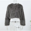 Chic Grey Fluffy Faux Fur Jacket Women Elegant O Neck Long Sleeves Cropped Coats Autumn Winter Lady High Street Outwears