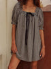 Women Gingham Plaid Mini Dress y2k Babydoll Short Dress Puff Sleeve Square Neck Cute Silky Bow Tied Loose Dresses