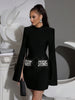 Black Women's Diamond Cloak Sleeve Design Bandage Mini Dress Long Sleeve Elegant Birthday Party Wedding Guest