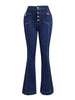Women Jeans Flare Pants High Waist Streetwear Pockets Buttons Trousers Autumn Female Casual Stretch Denim Floor Length