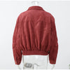 Women Stand Collar Leather Pilot Jacket Red Zipper Cropped Long Sleeve Coat Casual Outerwear Lady Autumn Casual Coat