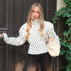 Polka Dot Print Shorts 2 Piece Sets For Women Long Sleeve Patchwork Contrast Jacket Coat And Casual Commute Shorts Suits