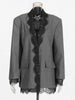 Chic Solid Spliced Lace Edge Blazers for Women Notched Collar Long Sleeve Temperament Designer Coats Female Clothes Style