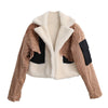 Women Padded Jacket Denim Splicing Jacket Winter Lamb's Wool Liner Thickened Short Section Biker Jacket Cotton Jacket