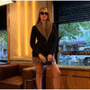 Faux Fur Collar Trim Tweed Set Long Sleeve Side Pockets Chic Women Blazer High Waist Mini Skirt Autumn Elegant Suit