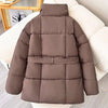 Women's Parkas Solid Color Warm Cotton Padded Coat Jacket Belt Gathered Waist Female Winter Clothing 2DB1775