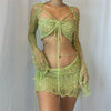 Sexy Sequined Knitted Sweater Party Dresses 3 Piece Skirt Sets Womens Outfits Flare Long Sleeve See Through Clue Wear Dress