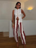 Colorful Striped Wide Leg Trousers Women Bohemian High Waist Multi-color Panelled Slim Straight Pants Lady Beachwear