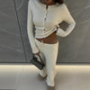 Fall Winter Knitted Suit Solid Cardigan Top Women's O neck Knitted Sweater Straight Trousers Two Piece Set Casual