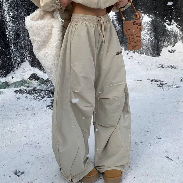Women's Winter Fleece Warm Pants Harajuku Letter Embroidery Loose Thicken Snow Trousers Vintage Y2K Street Hip Hop Cargo Pants
