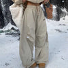 Women's Winter Fleece Warm Pants Harajuku Letter Embroidery Loose Thicken Snow Trousers Vintage Y2K Street Hip Hop Cargo Pants