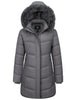Womens Fleece Long Padding Winter Jacket Down Puffer Outwear with Removable Hood Waterproof Windproof Thicken Park Coat