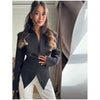 Pleated Waist Cinching Blazer Coat Women Chic Deep V-neck Full-sleeve Single Breasted Slim Coats Lady Commute Jacket