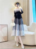 Women's Pleated Palace Style Dress Early Spring A-Line Skirt French Tea Break Waist Gradient Color Bud