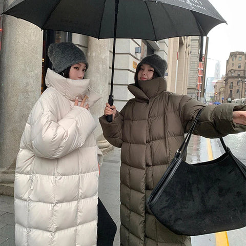 Winter Long Parkas Coat for Women Korean Oversized Stand Collar Cotton-Padded Jacket Windproof Warm Thick Parkas Outerwear