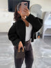 Women Solid Cropped Zip‑Up Knit Jacket Stand Collar Zipper Long Sleeve Loose Short Sweater Autumn Casual Commute Outerwear