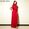 Elegant Split Turtleneck Sexy Maxi Dress Women Gown One-shoulder High Waist Bodycon Solid Club Party Long Dress 2626
