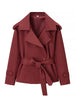 Lapel V-neck Belt Trench Coat Women Lace Up Full Sleeve Button Short Thin Windbreak Lady Daily Street Outerwear