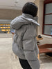 Women Hooded Stand Collar Cropped Puffer Jacket Zip Snap Button Loose Slim Short Quilted Casual Winter Warm Outerwear Coat