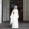 White Pearl Trim Cape Maxi Dress Women Elegant Long Sleeve Cinching Waist Muslim Robes Spring Eid Abaya Lady Dresses