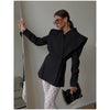 Chic Solid Waist Cinching Blazer Coat Women Wide Shoulder Split Sleeves Single Button Jacket Spring Lady Street Jackets