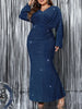 Plus Size V-Neck Long Sleeve Mermaid Hem Dress Women Autumn Evening Party Glitter High Waist Bodycon Long Dress