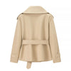 Spring Lace Up Trench Coat Women Solid Loose Large Lapel Long Sleeves Short Windbreaker Chic High Street Lady Outerwear