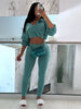 Street Women's Set Zipper Fly Crop Sweatshirt and Jogger Sweatpants Elegant Fall Sportwear Two 2-Piece Set Outfits