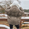 Hooded Batwing Sleeve Tie Waist Puffer Coat Fit Quilted Warm Winter Women Street Outerwear Chic Casual Outfit