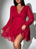 Plus Size Sexy V-Neck Short Dress Solid Polka Dot Long-Sleeve American Slim A-Line Skirt Elegant Party Women's Evening Dres