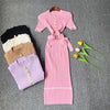 Autumn Winter Women Knitted Dress Brand O-neck Buttons Bodycon Sweater Dress with Belt Lady Office Dress