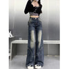 Autumn Women High Waist Straight Denim Pants Korean Aesthetic Slim Wide Leg Jeans Woman Vintage 2000S Washed Denim Trousers