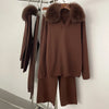 Reality Fur Jacket Pullover Set Woman Spring Knitted Suit Knitwear Female Real Fox Fur Collar Sweater Lady Autumn Knitted