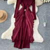 Long Dress Women Sexy Dresses Mock Neck Vestidos Y2k Streetwear Full Sleeve Tight Waist Elegant Splice Party Night Work
