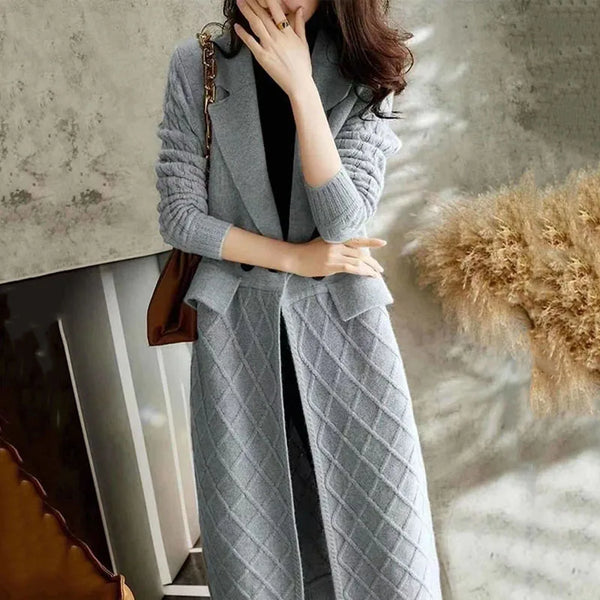 Autumn Winter Knit Sweater Jacket Women Loose Mid Long Lapel Temperament Small Fragrant Sweater Windbreaker Coat Female