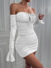 Sexy Bodycon Dresses Women Black Brown Red Green White Pleated long sleeve Mini Dress Vestidos Elegant Club Party Dresses