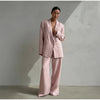 Women Pink Linen Blazer Pants Set Chic Oversized Casual 2 Piece Co Ord Long Pant Sets Work Vacation Casual Outwear
