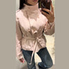 Spring Autumn Solid Women Short Windbreaker Stand Collar Long Sleeve Belt Single Breasted Female Coat Elegant Lady Outwear