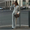 Elegant Button Jacket Pants Suit Women Solid Loose Full Sleeve Lapel Jackets Straight High Waist Trousers Suit