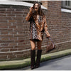 Deer Spotted Print Women 2pcs Skirt Sets Notched Lapel Oversized Blazer Midi Skirt Elegant Chic Autumn Winter Office Outfit