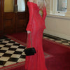 Autumn Off-Shoulder Maxi Dress Elegant Lace Flare Sleeves Red Evening Party Dress Women's Cocktail Dress