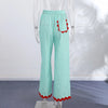 Striped Patchwork Scalloped Trim Trousers Women Street Elastic Waist Pocket Panelled Loose Wide Leg Pants Chic Ladies Partywear