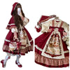 Christmas Lolita Dress Kawaii Women Year Sweet Lace Ruffle Patchwork Puff Long Sleeve Red Princess Plaid