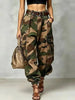 Camouflage Cargo Pants For Women Casual High Waist Loose Tightened Nine-point Pants Women's Multiple Pockets Harem Pants